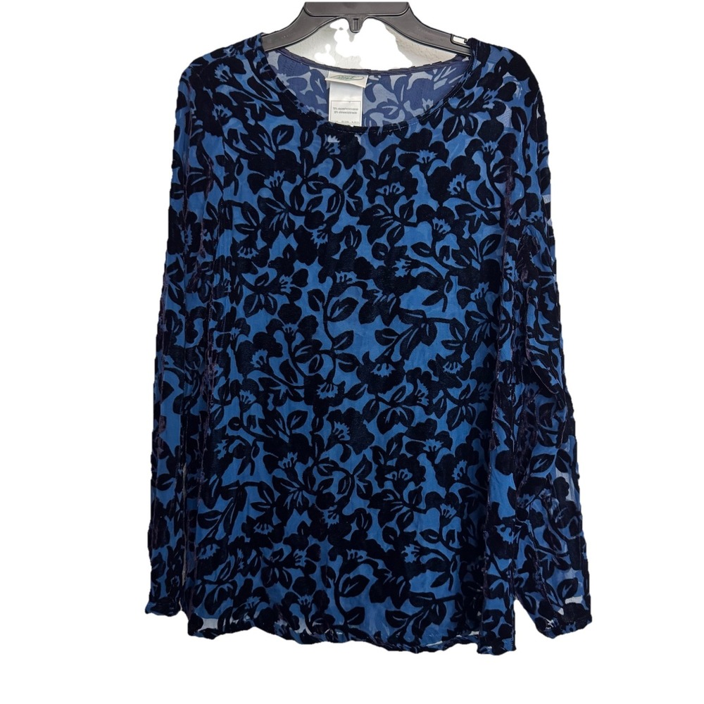 Vintage Laura Ashley‎ M Blue Silk Burnout Velvet Tunic Top Whimsigoth Fairy Boho